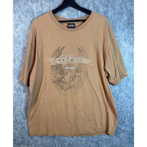 Harley Davidson Mens Brown 2007 Skull and Dice Short Sleeve Shirt - XXL - Picture 1 of 8